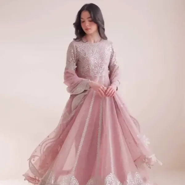Dusty Rose Pink Embroidered